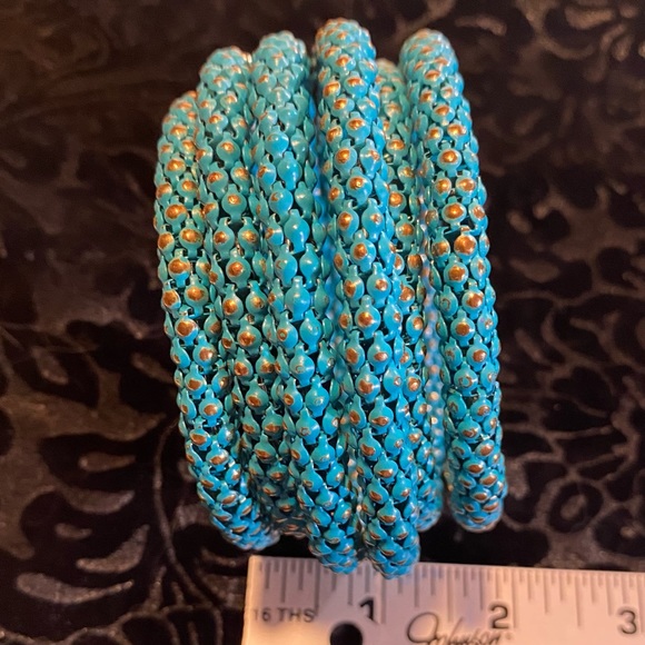 Turquoise and gold toned wrap bracelet fits most wrists 1 3/4” by 2 1/2” across - Picture 4 of 6